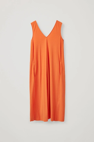 Cos V-neck Organic Cotton Dress In Orange