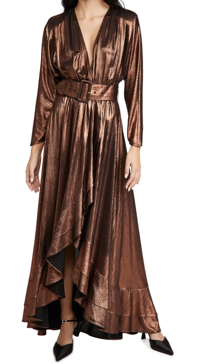 Retroféte Wayne Metallic-weave Wrap Dress In Metallic Bronze