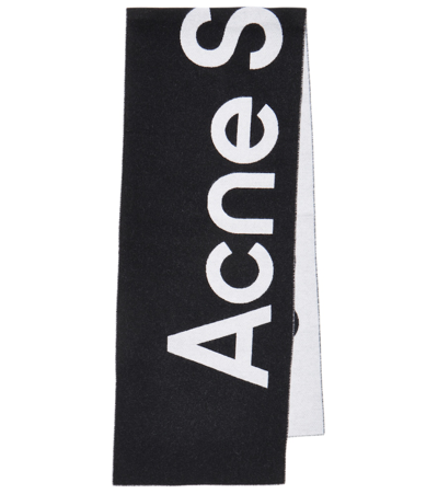 Acne Studios Toronto Logo-intarsia Wool-blend Scarf In Black And White