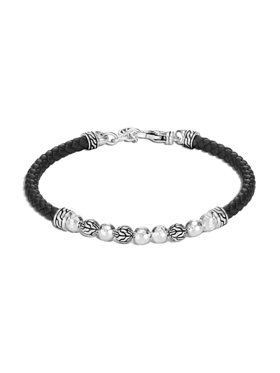 John Hardy Classic Chain Hammered Leather-strap Bracelet | Sterling Silver/leather In Black