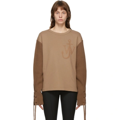 Moncler Genius + 1 Jw Anderson Two-tone Embroidered Cotton-jersey And Wool Top In Camel