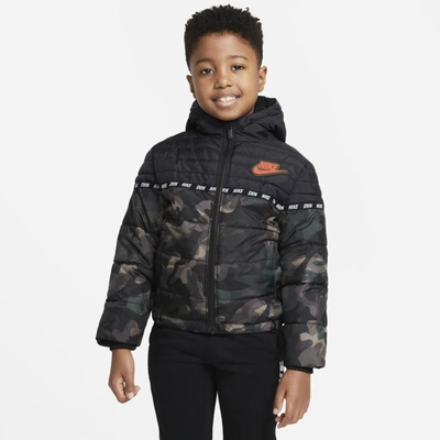 Nike Boys' Full Zip Camouflage Puffer Jacket - Little Kid In Camo Green,army Olive