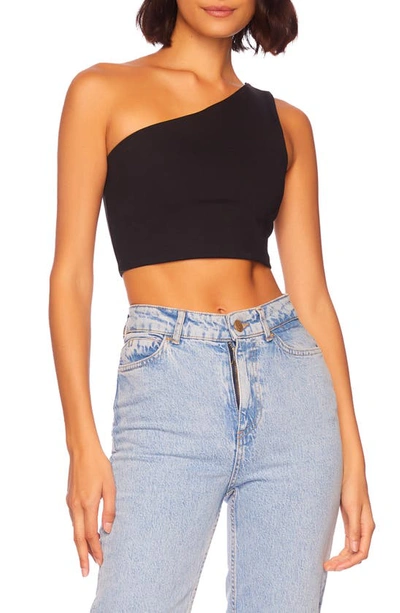 Susana Monaco Essential One-shoulder Crop Top In Black