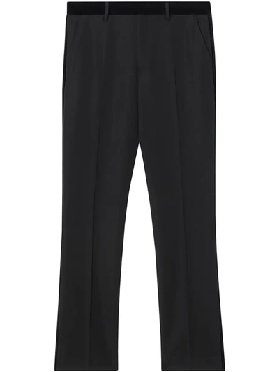 Burberry Classic Fit Velvet Trim Wool Tailored Trousers In Black