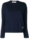 Valentino Cashmere Crew Neck Sweater In Blue