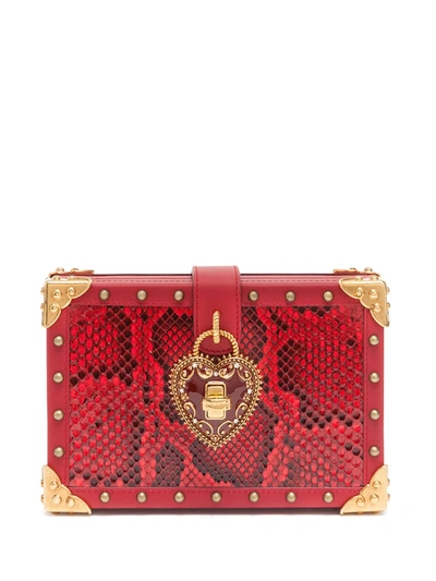 Dolce & Gabbana My Heart Clutch In Python Skin In Red