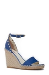 Valentino Garavani Rockstud Espadrille Wedge In Blue/ Ivory