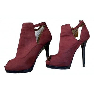 Pre-owned Fendi Open Toe Boots In Burgundy