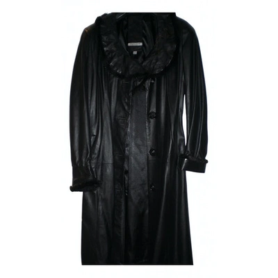 Pre-owned Roberto Cavalli Leather Coat In Black