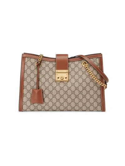 Gucci Padlock Gg Supreme Canvas Shoulder Bag In Light Beige/brown