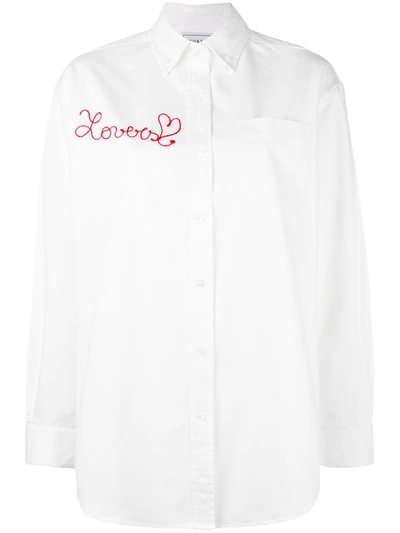 Forte Couture 'kim' Slogan Embroidered Oxford Shirt In White