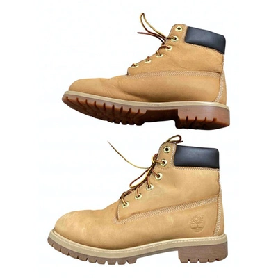 Pre-owned Timberland Leather Lace Up Boots In Beige