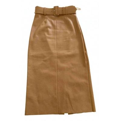 Pre-owned Stouls Leather Mid-length Skirt In Beige
