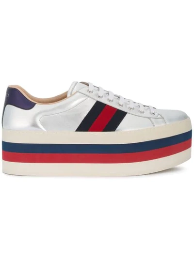 Gucci 80mm New Ace Leather Platform Sneakers In Metallic
