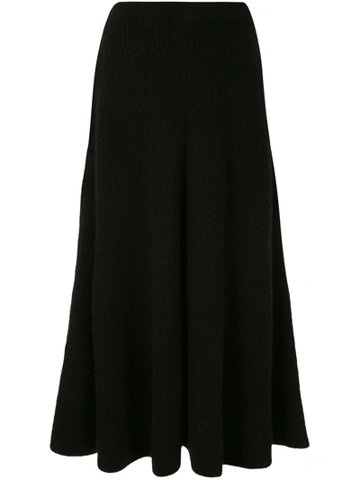 Adam Lippes Herringbone Cashmere & Silk Skirt In Black