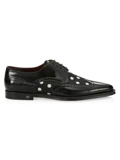 Dolce & Gabbana Derby Shoes With Polka-dot Print In Pois Bianco