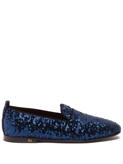 Dolce & Gabbana Sequinned Flat Slippers In Blue