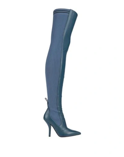 Fendi Knee Boots In Slate Blue