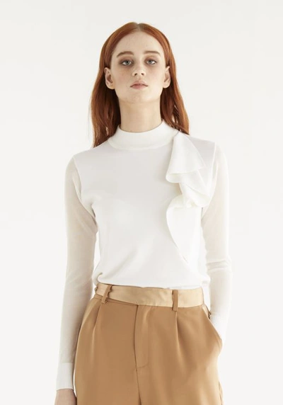 Paisie Knitted Frill Top In White