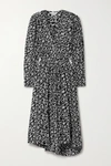 Isabel Marant Étoile Serali Asymmetric Printed Crepe Midi Dress In Nero
