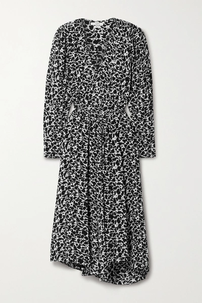 Isabel Marant Étoile Serali Asymmetric Printed Crepe Midi Dress In Nero