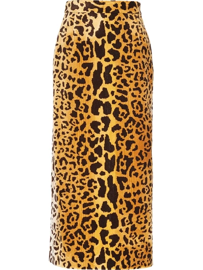 Miu Miu Leopard-print Velvet Midi Skirt In Beige
