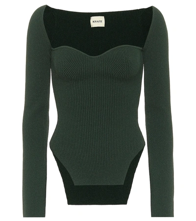 Khaite Maddy Ribbed Sweetheart Neckline Top In Green