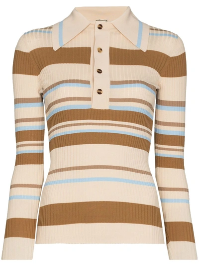 Dodo Bar Or Penny Striped Stretch-knit Polo Shirt In Brown