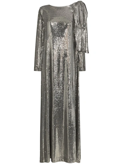 Bernadette Richard Draped Sequined Jersey Gown In Silver