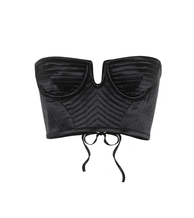 Dodo Bar Or Viva Cropped Quilted Satin Bustier Top In Black