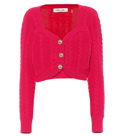 Diane Von Furstenberg Zoya Cropped Cable-knit Merino Wool-blend Cardigan In Pink