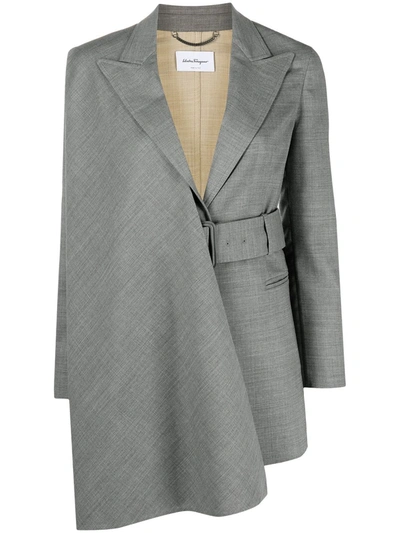 Ferragamo Draped-detail Single-breasted Blazer In Grey