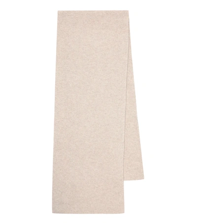 Ganni Rib-knitted Recycled Wool-blend Scarf In Beige