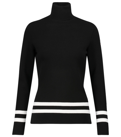 Fusalp Paneled Appliquéd Striped Stretch-knit Turtleneck Sweater In Black