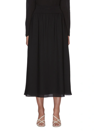 Theory Rib Waistband Silk Midi Skirt In Black