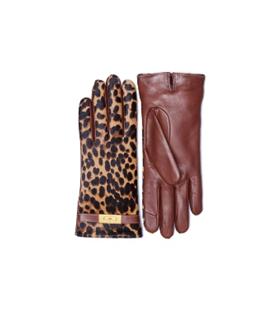 Tory Burch Printed Calf Hair Gloves In Reva Leopard/tobacco