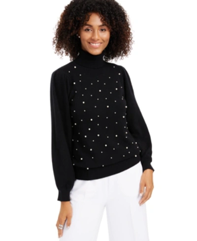 Charter Club Cashmere Embellished Turtleneck Sweater, Created For Macy's In Classic Black