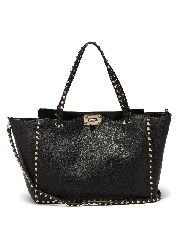 Valentino Garavani Medium Rockstud Grained Calfskin Leather Tote In