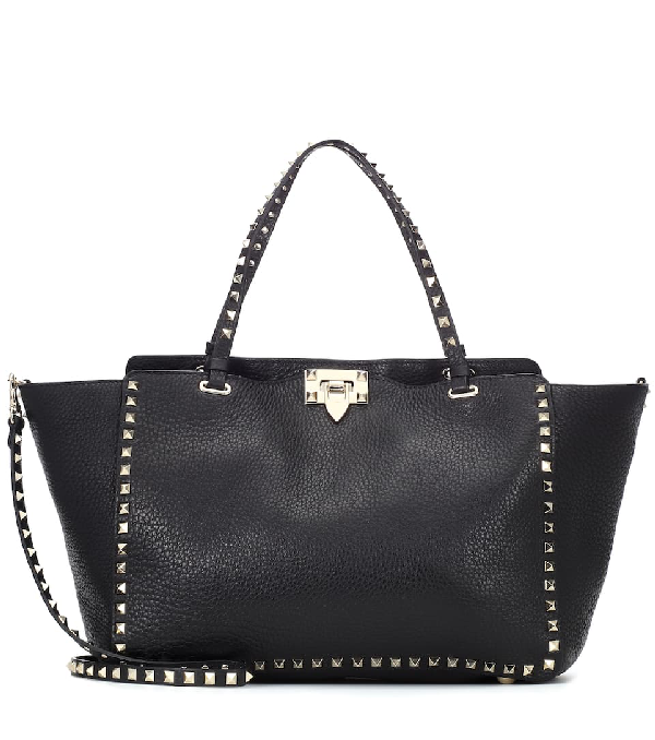 Valentino Garavani Medium Rockstud Grained Calfskin Leather Tote In Black ModeSens