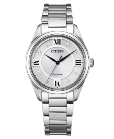 Citizen Eco-drive Women's Arezzo Diamond-accent Stainless Steel Bracelet Watch 32mm In Silver-tone