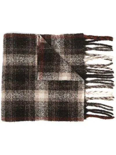 Eleventy Checked Knitted Scarf In Brown