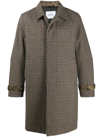 Dondup Houndstooth And Camou Patterned Coat In Multicolor In Green