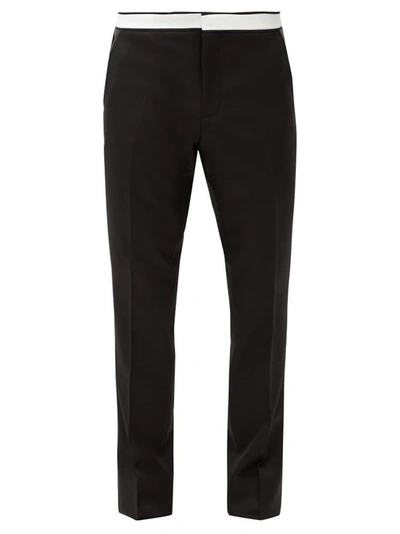 Burberry Leather Detail Wool Trousers In Black