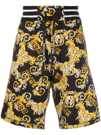 Versace Jeans Couture Baroque-print Logo Track Shorts In Black