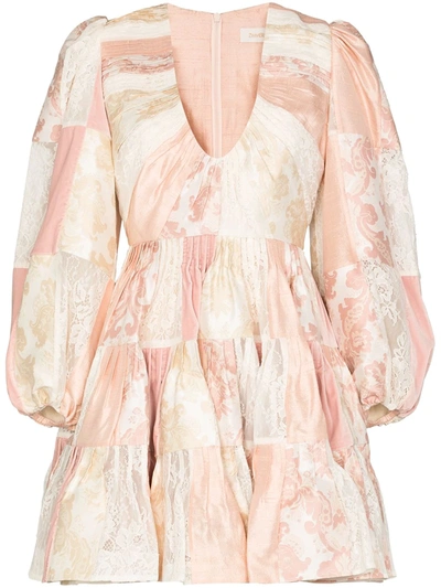 Zimmermann Patchwork Tiered Mini Dress In Pink