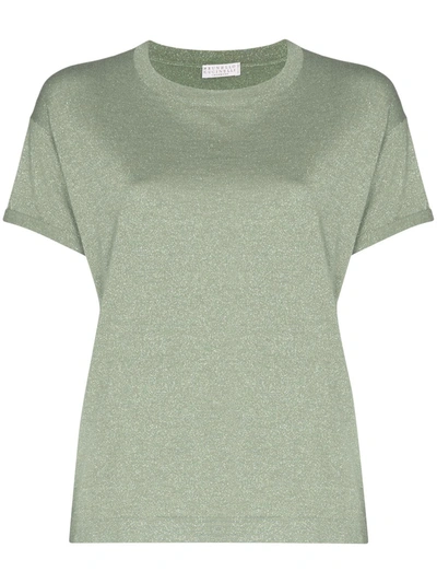 Brunello Cucinelli Metallic Knit T-shirt In Green