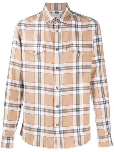 Brunello Cucinelli Check Cotton Shirt In Neutrals