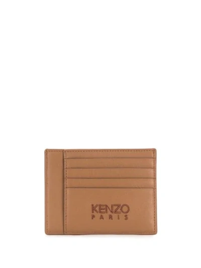 Kenzo Tiger Embroidered Cardholder In Brown