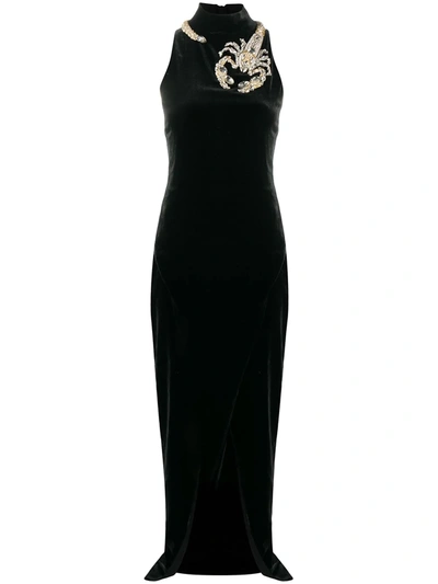 BALMAIN スコーピオン ノースリーブ Balmain Sleeveless Velvet Scorpion Embellished Gown In Black