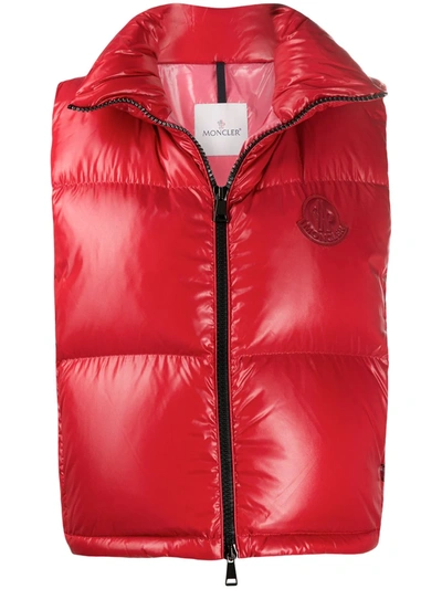 Moncler Padded Zip-up Gilet In Red